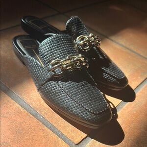 Black Loafers with Gold Chain Detail